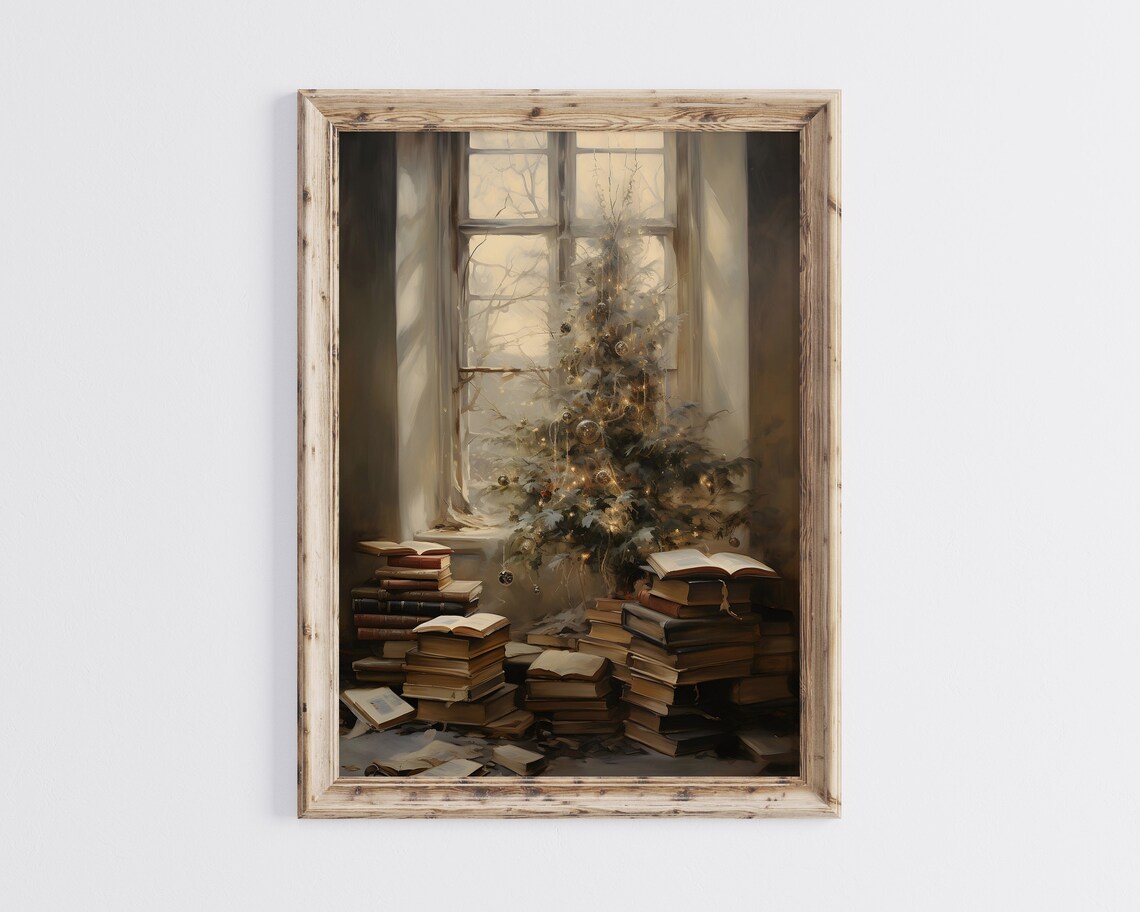 Winter Bookish Vintage Christmas Still Life Art Print - Image 2