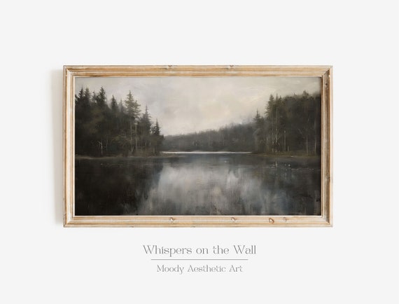 Lake Frame Tv Art Moody Landscape Painting Lake House Decor Nature Art Forest Wall Art
