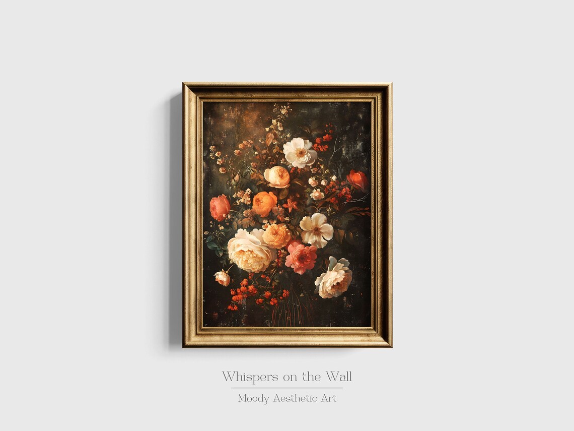 Autumn Dark Floral Painting, Vintage Botanical Art Print - Image 2