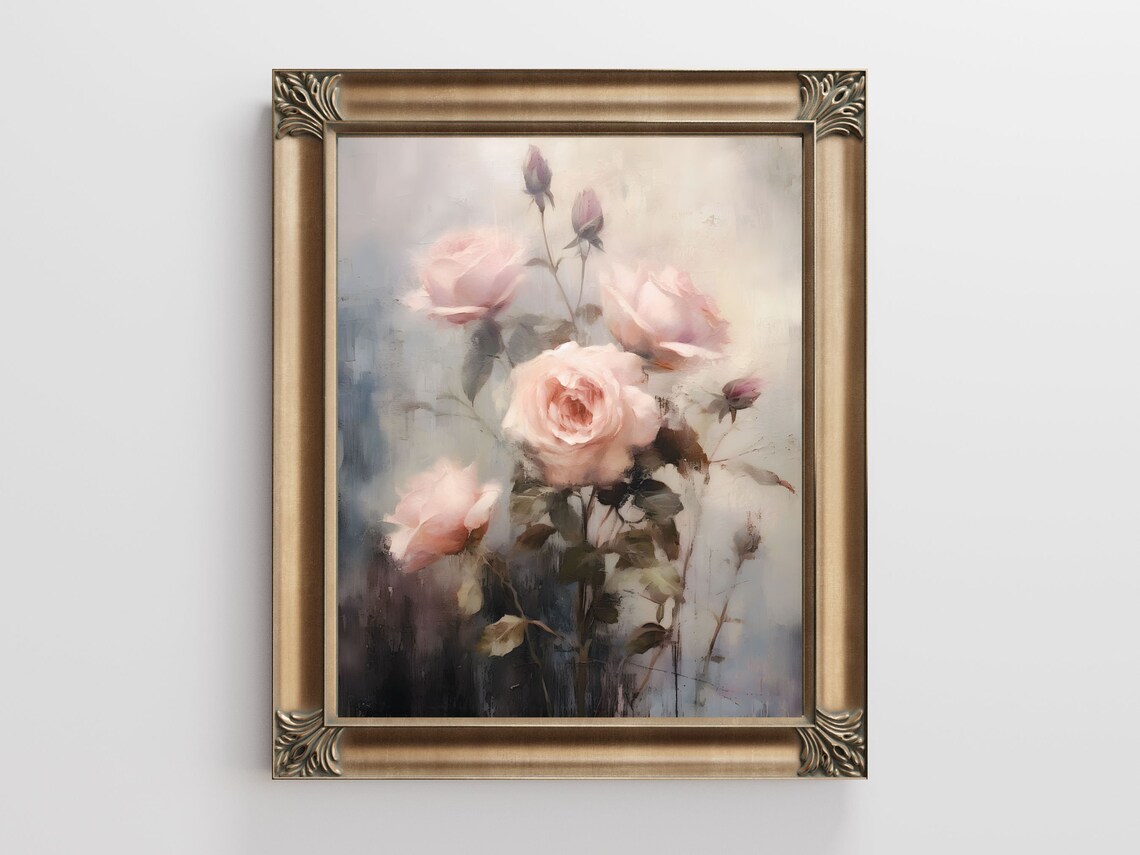 Soft Pink Roses Dreamy Coquette Floral Oil Painting Decor Poster - Image 4