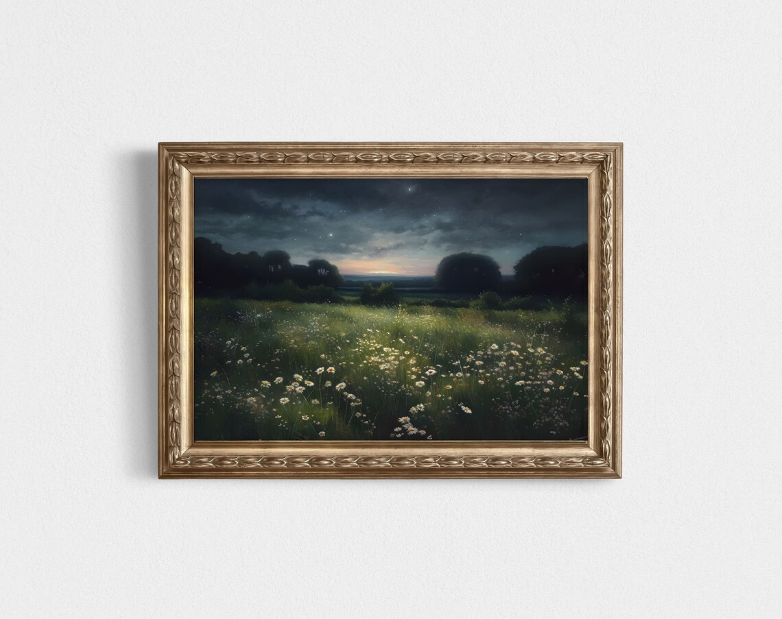 Nightscape Wildflower Landscape Art Print, Cottagecore - Image 2