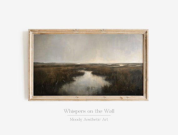 Moody Landscape Frame Tv Art Dark Decor Marsh Wall Art Nature Frame Tv Art Vintage Style Oil Painting