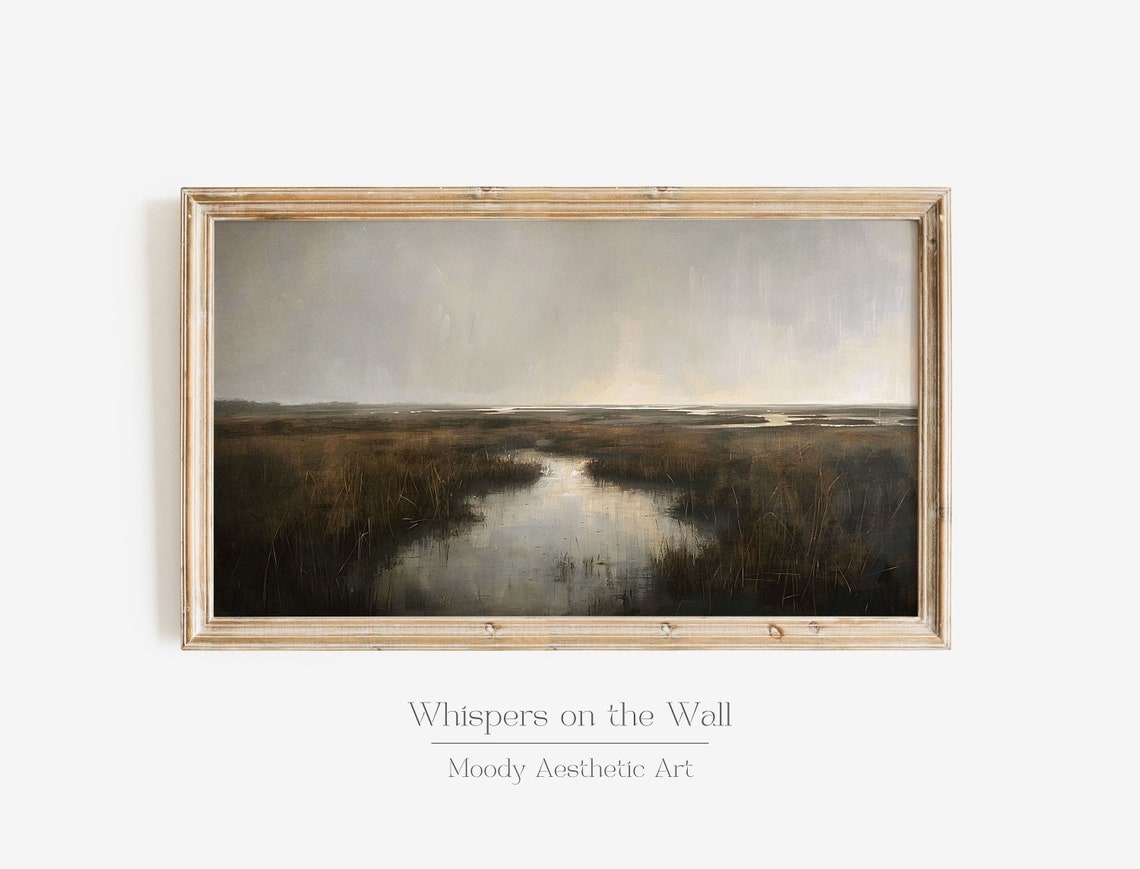 Misty Marsh Wetlands with Winding Water Moody Painting Poster