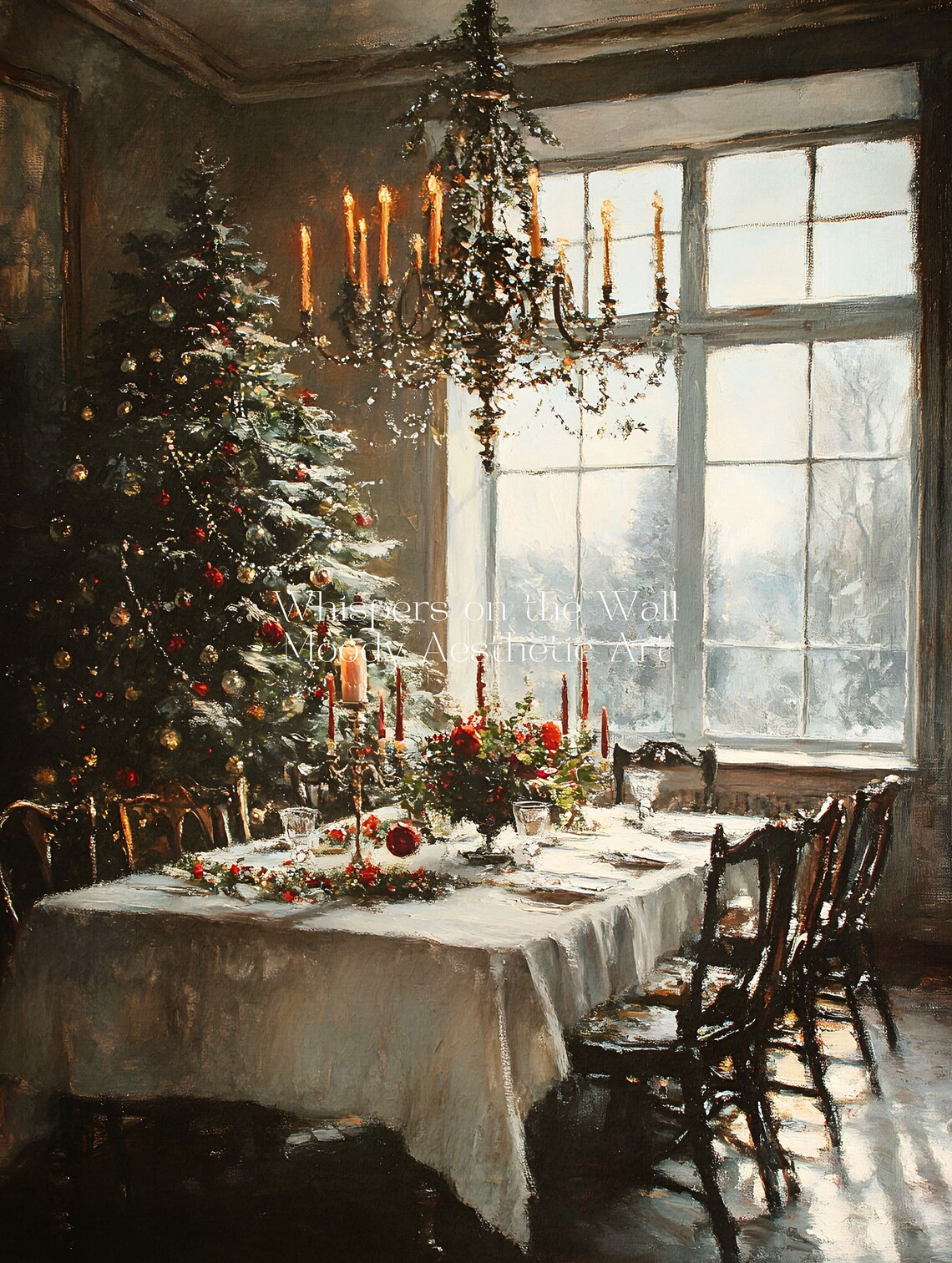 Vintage Christmas Dining Room With Tree Candlelight Oil Poster - Image 5