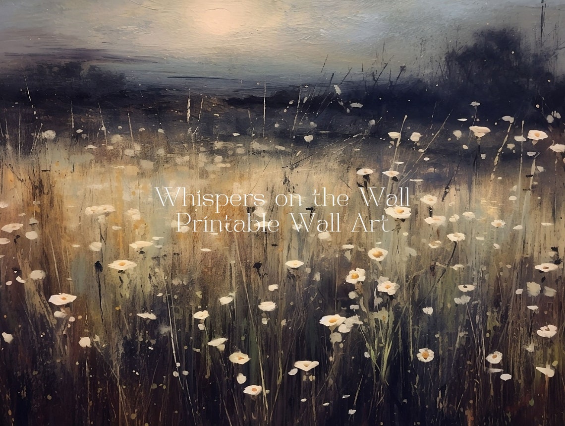Wildflower Meadow at Dusk with White Blooms Moody Night Poster - Image 5