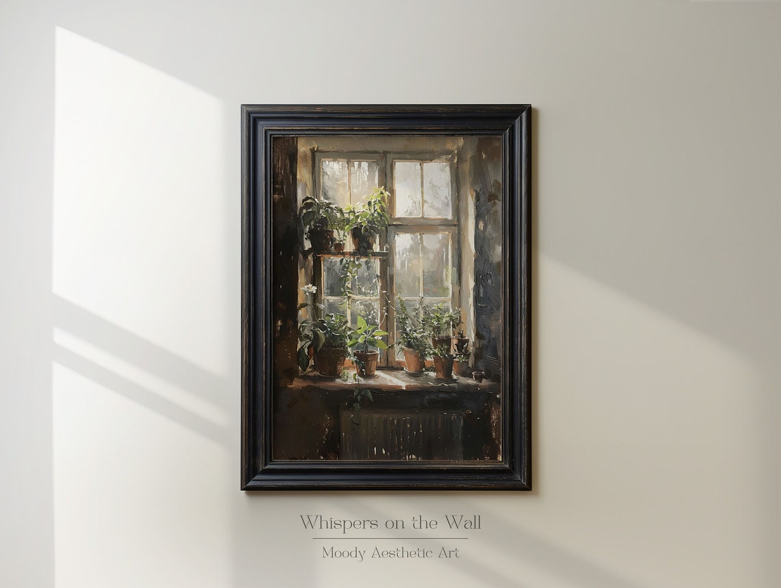 Sunlit Windowsill Potted Plants Vintage Botanical Painting Poster - Image 5