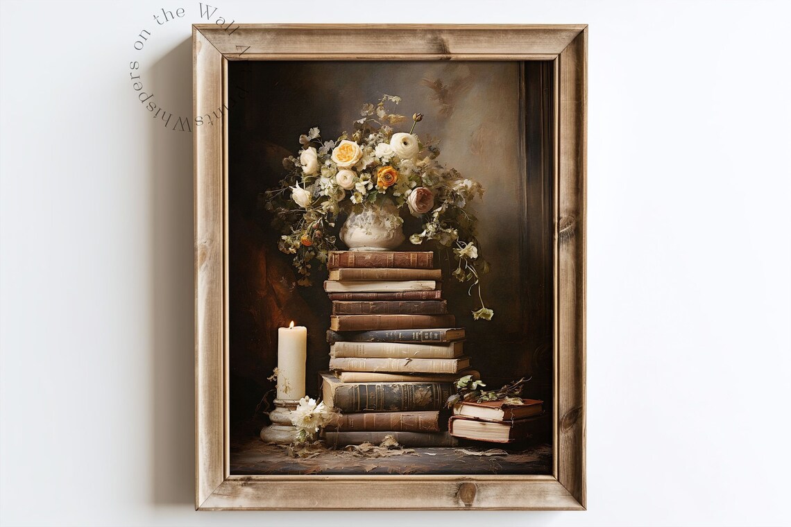 Dark Academia Book Still Life Floral Art Print - Image 3