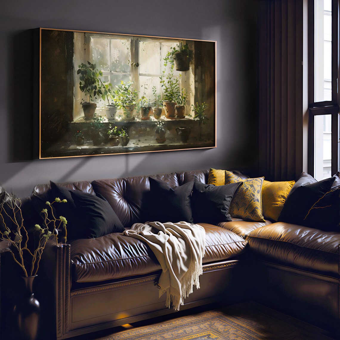 Sunny Windowsill Houseplants Botanical Still Life Painting Poster - Image 3