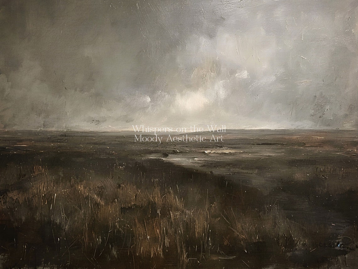 Dark Stormy Grassland Plains Moody Landscape Painting Poster - Image 5