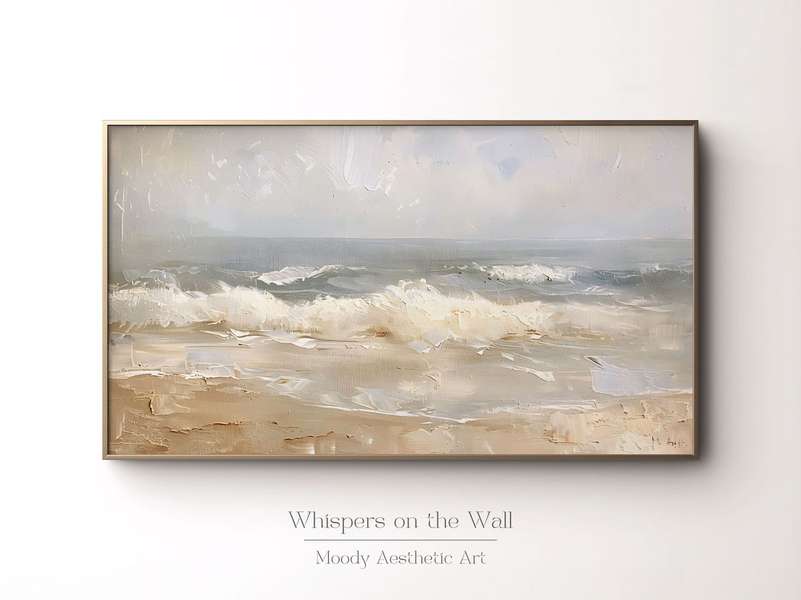 Calm Soft Neutral Beach Waves Minimalist Coastal Painting Poster - Image 2