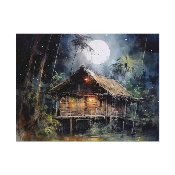 Bahay Kubo Full Moon Watercolor Art Print