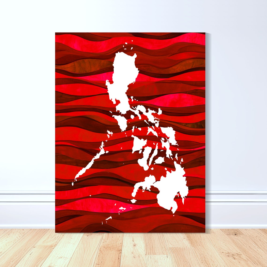 Philippines Silhouette Wavy Red Ocean Map Filipino Art Poster