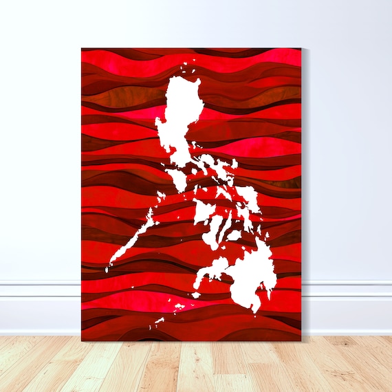 Philippines Silhouette Wavy Red Canvas Art Print Filipino Map Pinoy Gift