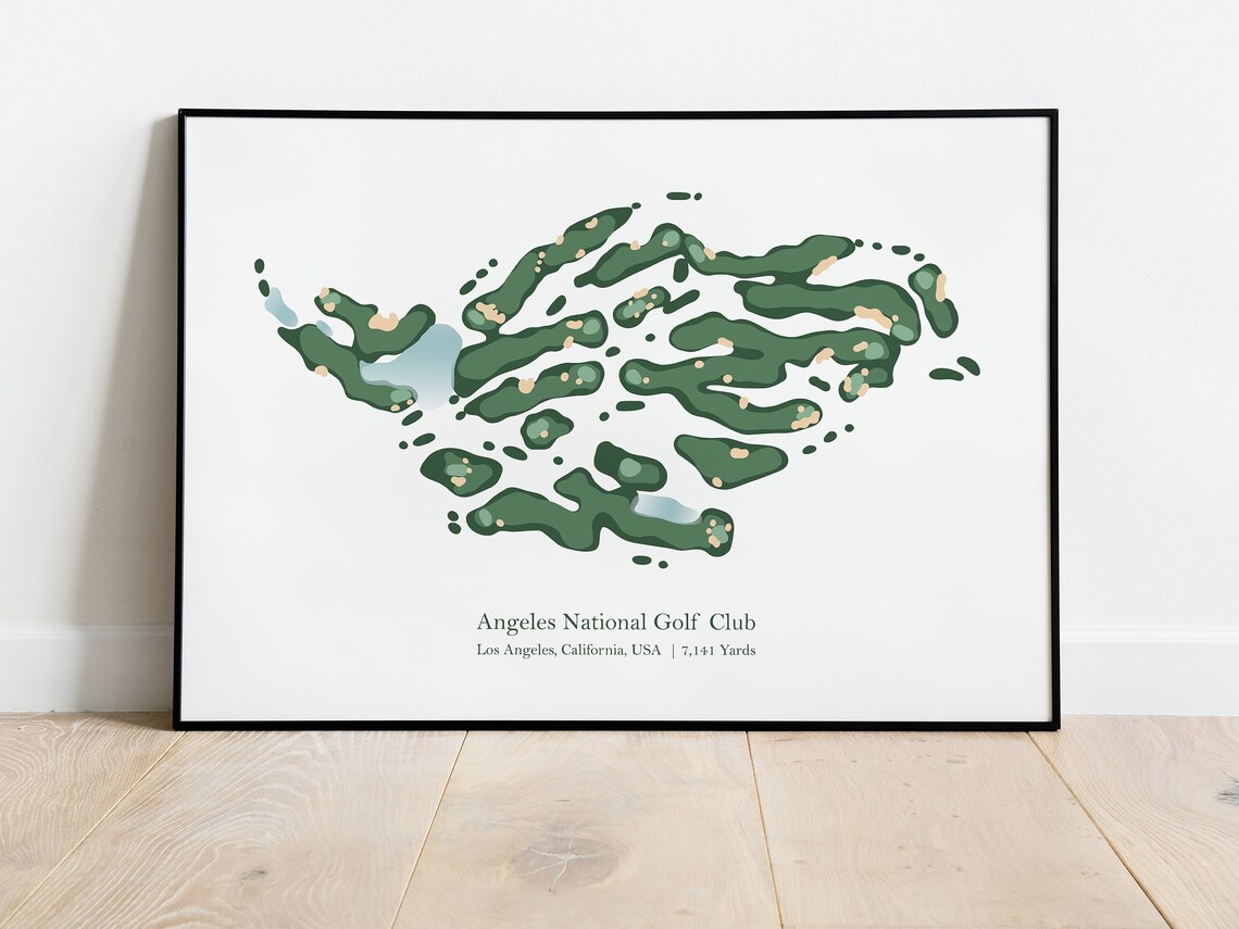 Angeles National Golf Club Los Angeles California Course Map Poster