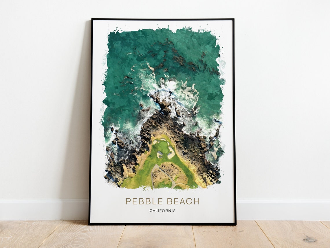 Pebble Beach California Ocean Cliff Golf Hole Watercolor Poster