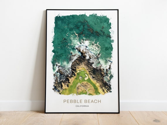 Golf Wall Art For Him Her Pebble Beach Club Watercolor Course Map Golfer Living Room