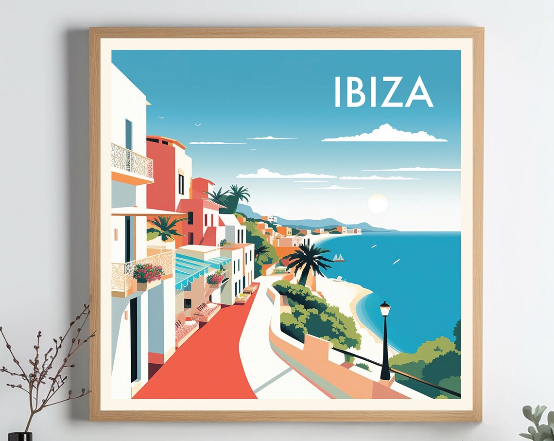 Ibiza Spain Coastal Street Beach Balearic Islands Summer Travel Poster