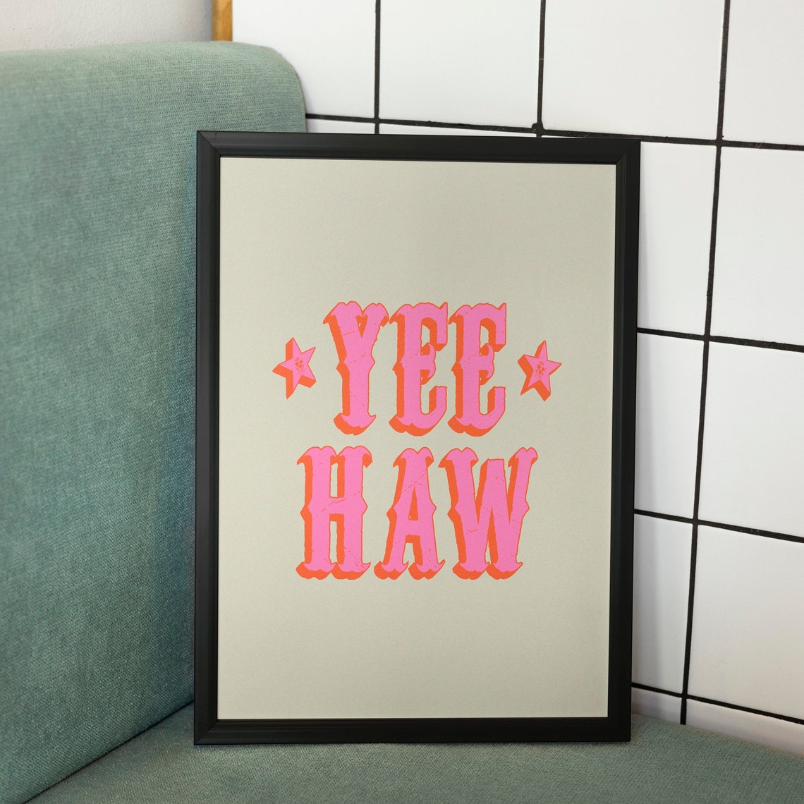 Yee Haw Rodeo Pop Typography Pink Orange Western Star Poster - Image 2