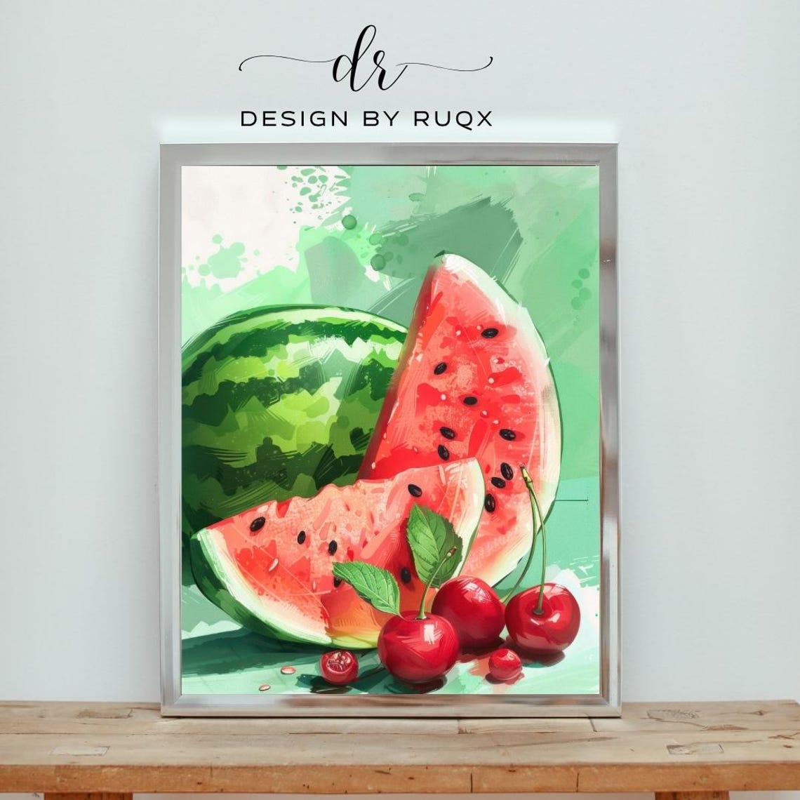 Watermelon Cherry Wall Art Summer Kitchen Print Colorful Fruit Artwork