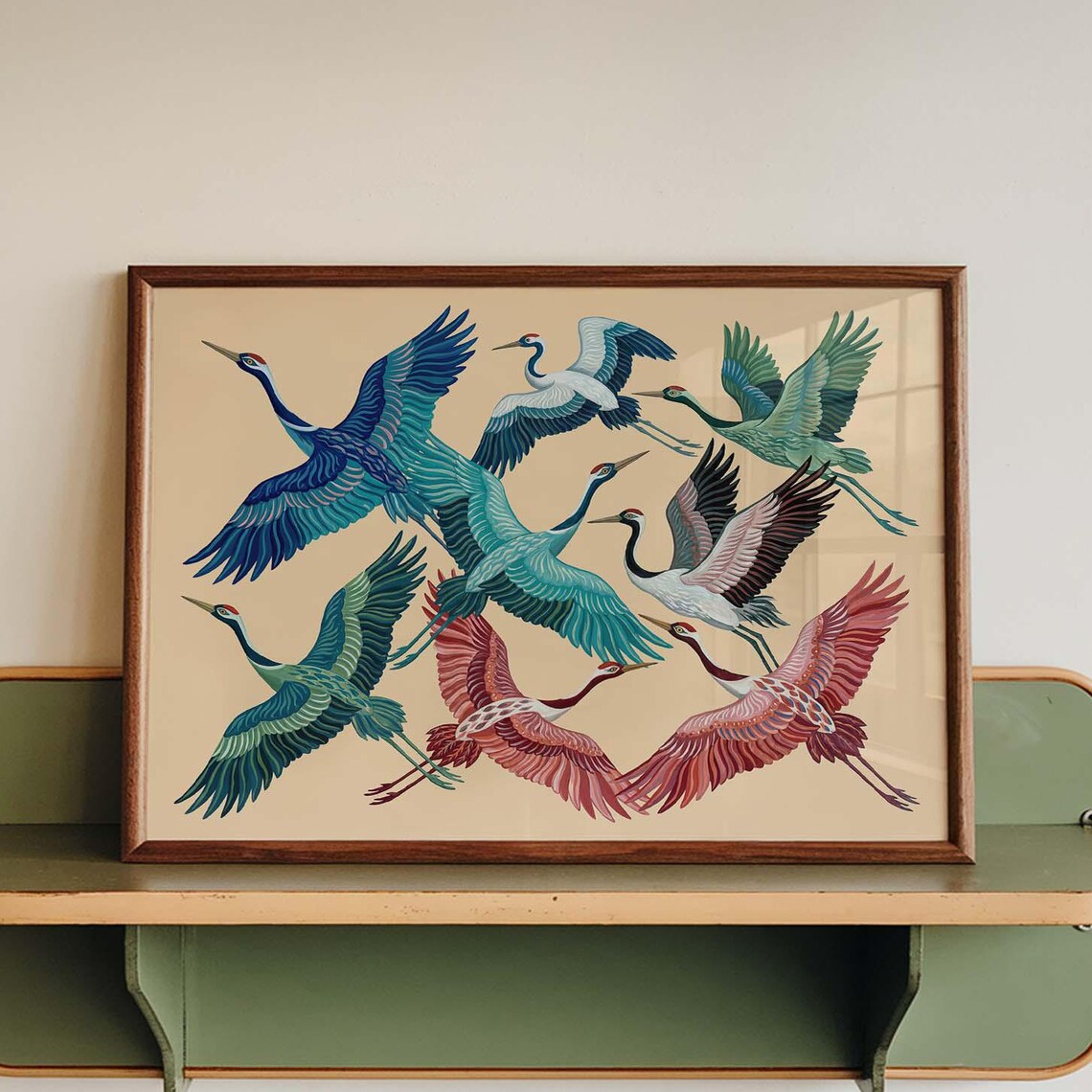 Flying Crane Poster, Bird Decor For Nursery