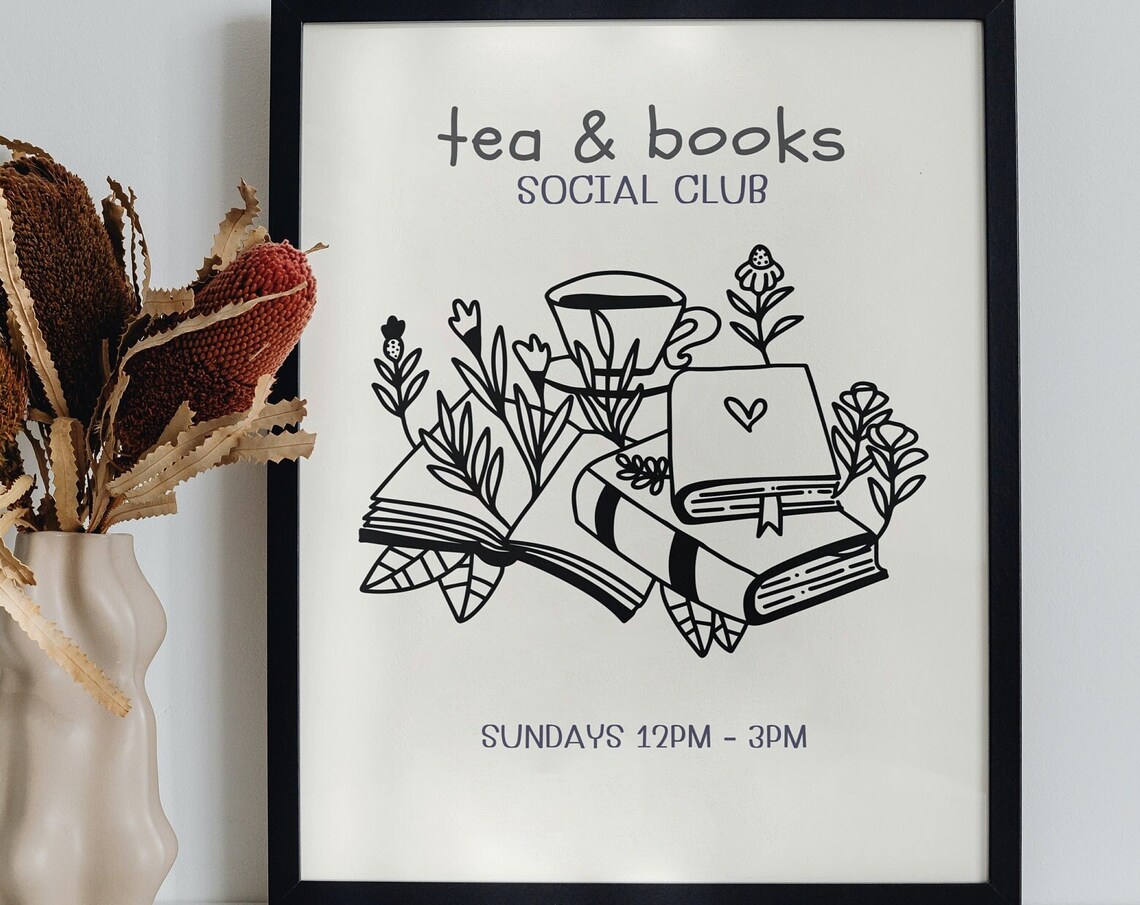 Tea And Books Social Club Sundays Reading Illustration Wall Poster - Image 2