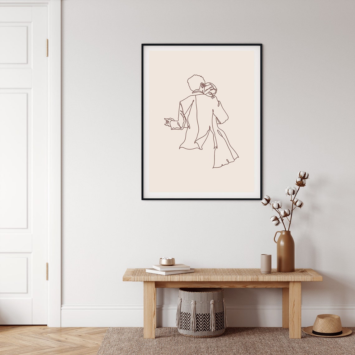 Dancing Couple Kissing Romantic Boho Minimalist Line Art Wall Print - Image 3