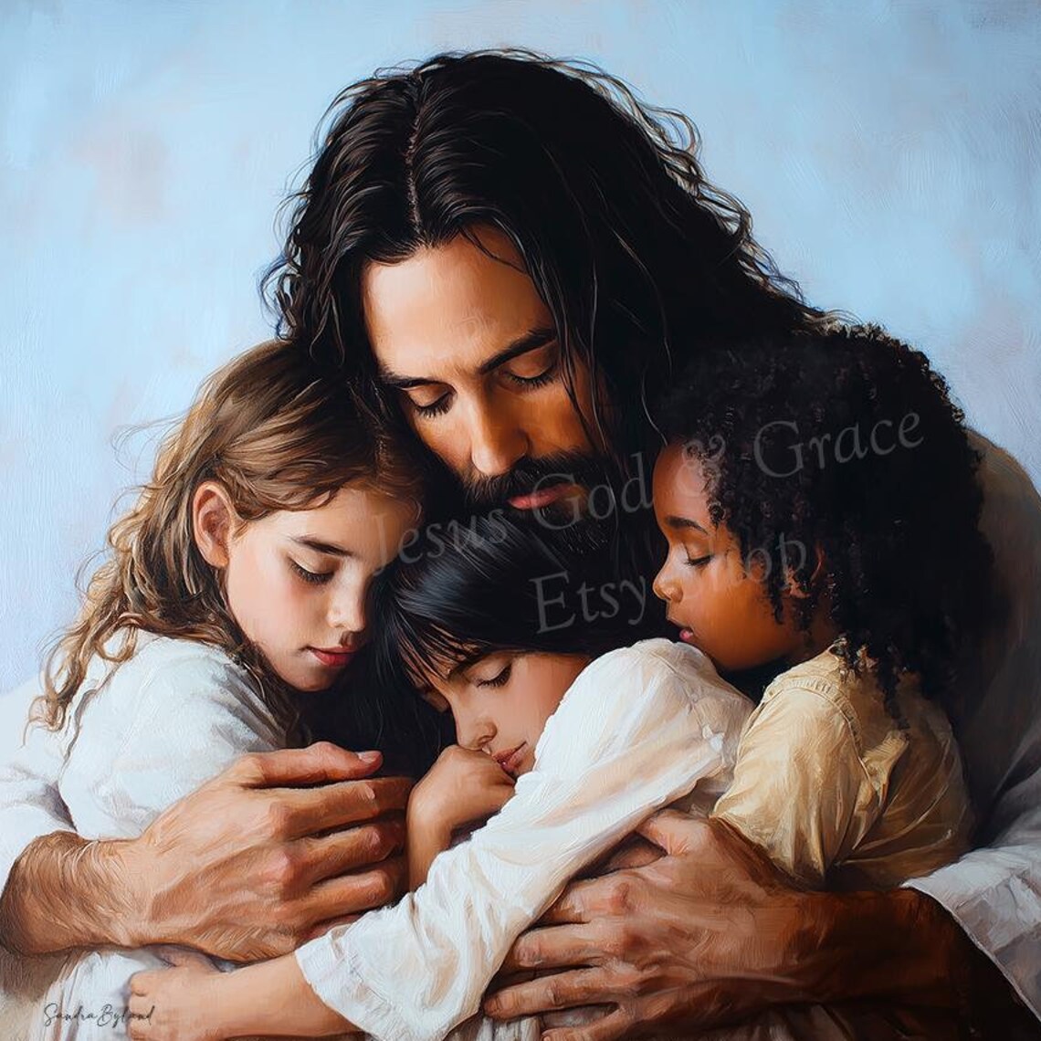 Jesus With Children Christian Print, Gift for Parents