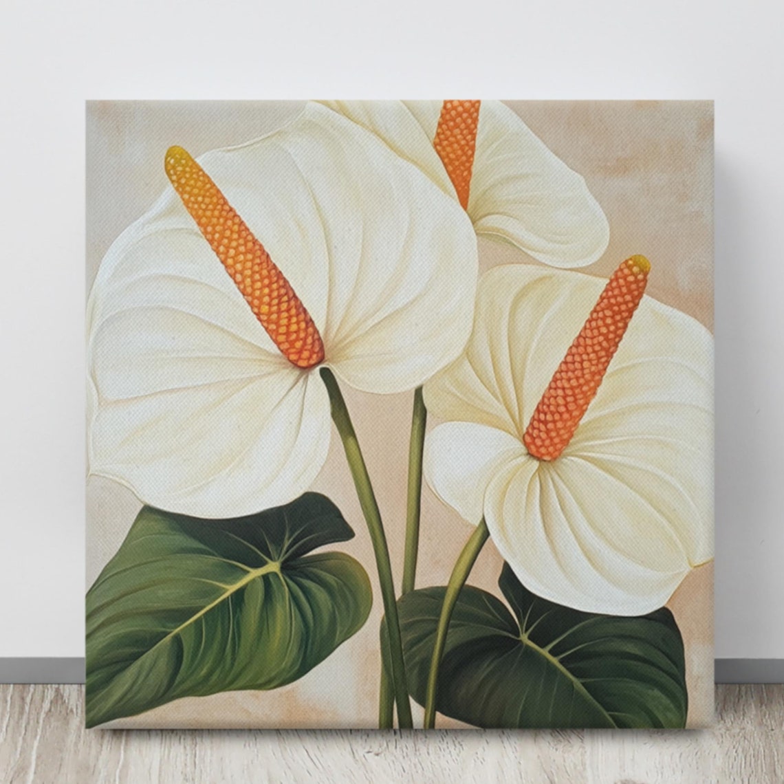 White Anthurium Orange Spadix Tropical Botanical Painting Poster