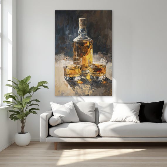 Vintage Whiskey Bottle And Glasses Art Print