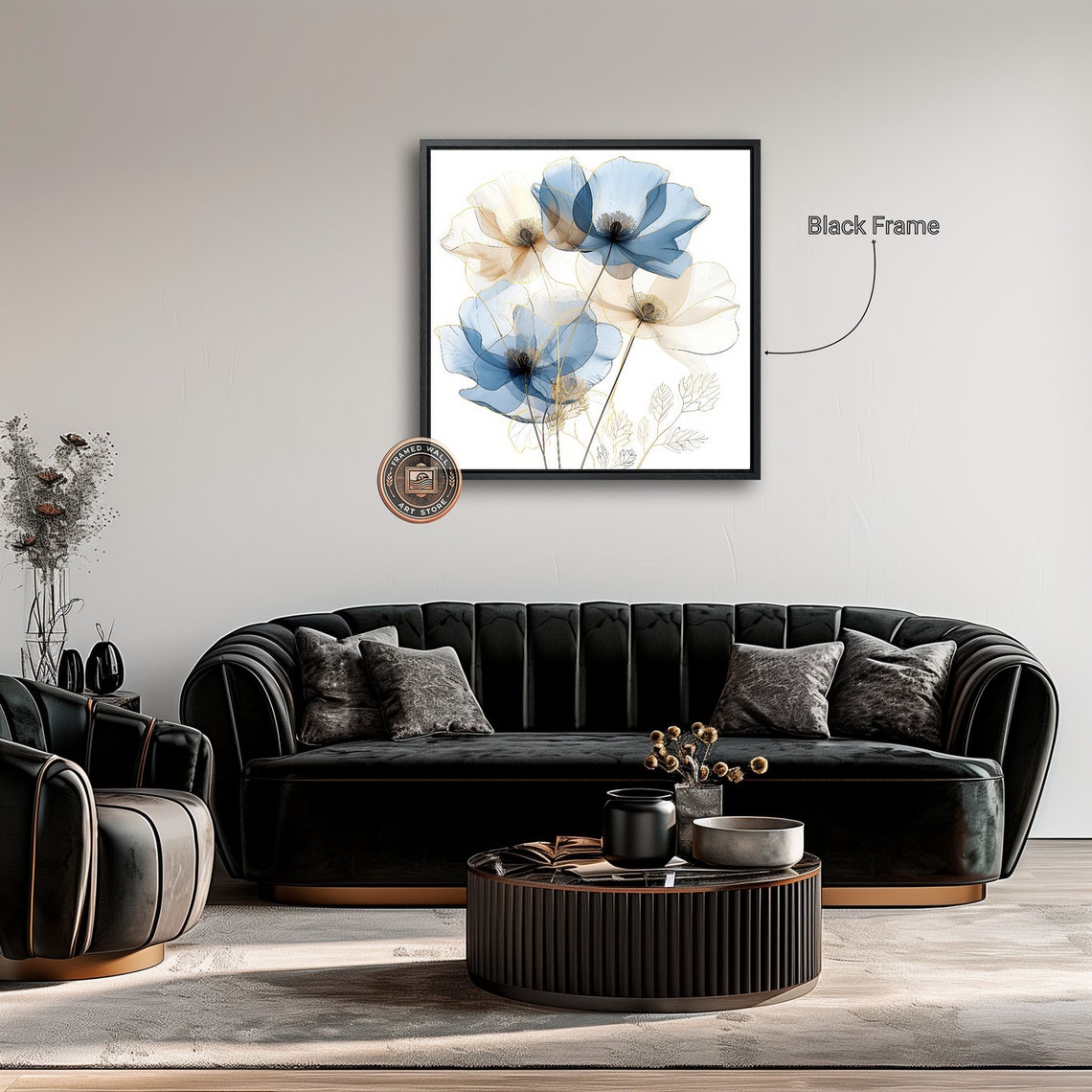 Translucent Blue Beige Flowers Abstract Petals Minimal Art Poster - Image 2