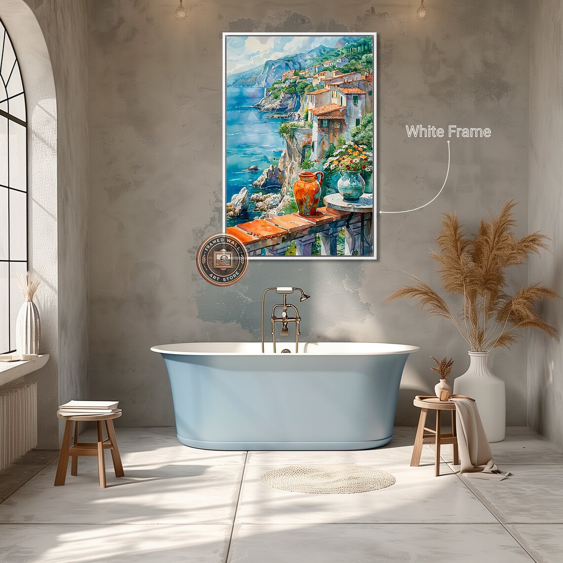 Balcony Coastal Village Cliffside Sea View Mediterranean Terrace Art Poster - Image 2