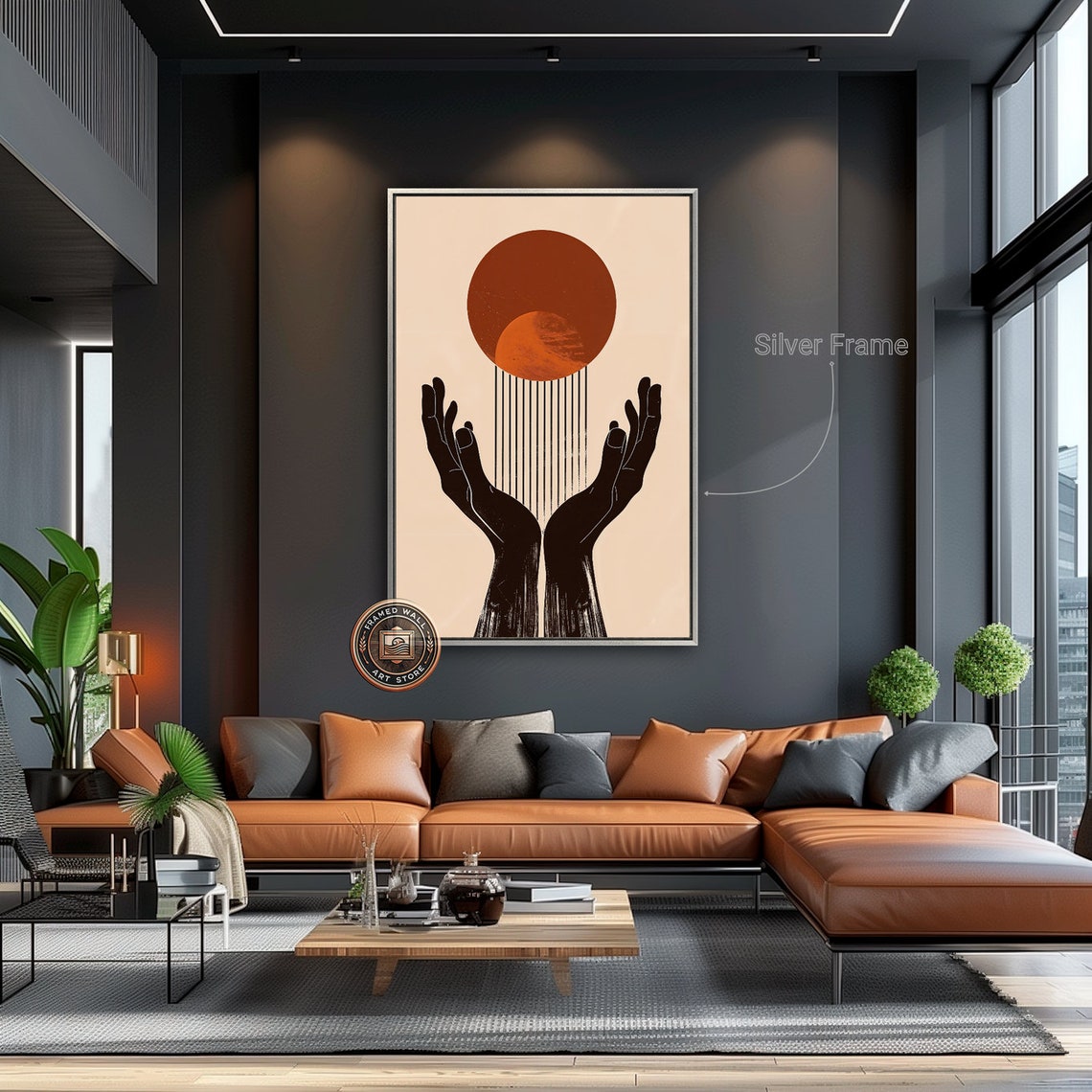 Boho Hands Holding Sun Minimalist Terracotta Line Art Poster - Image 5