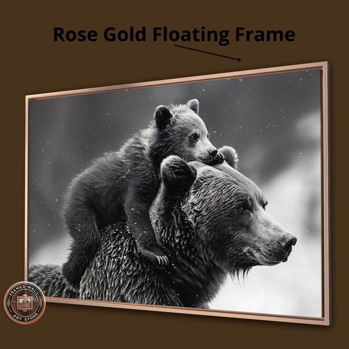 Bear and Cub Family, Black and White Wildlife Art Print - Image 3