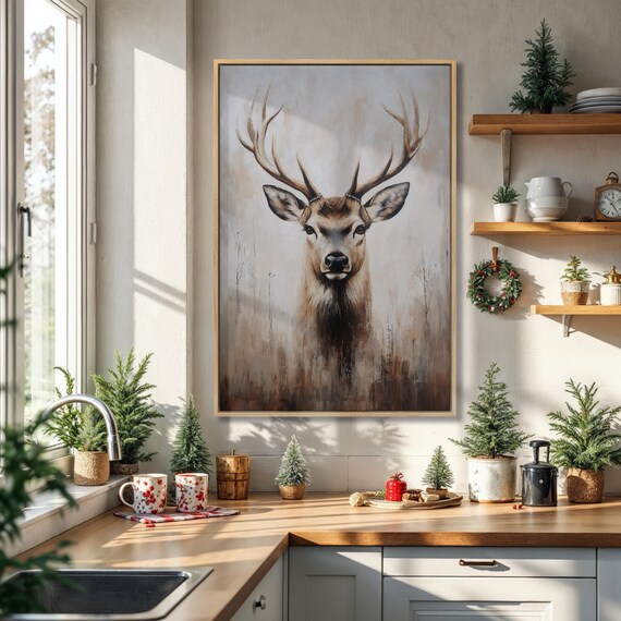 Majestic Stag Portrait Rustic Wildlife Christmas Deer Kitchen Wall Poster