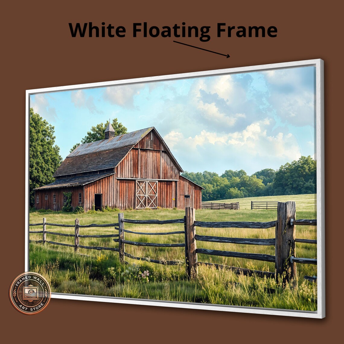 Rustic Farm Behind Fence, Panoramic Landscape Art Print - Image 3