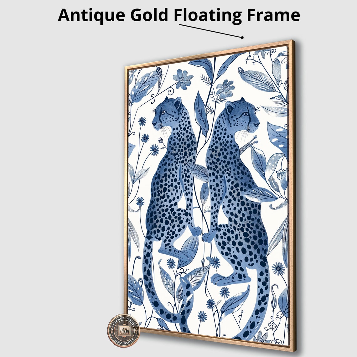 Two Blue White Cheetahs Botanical Line Drawing Animal Art Poster - Image 4