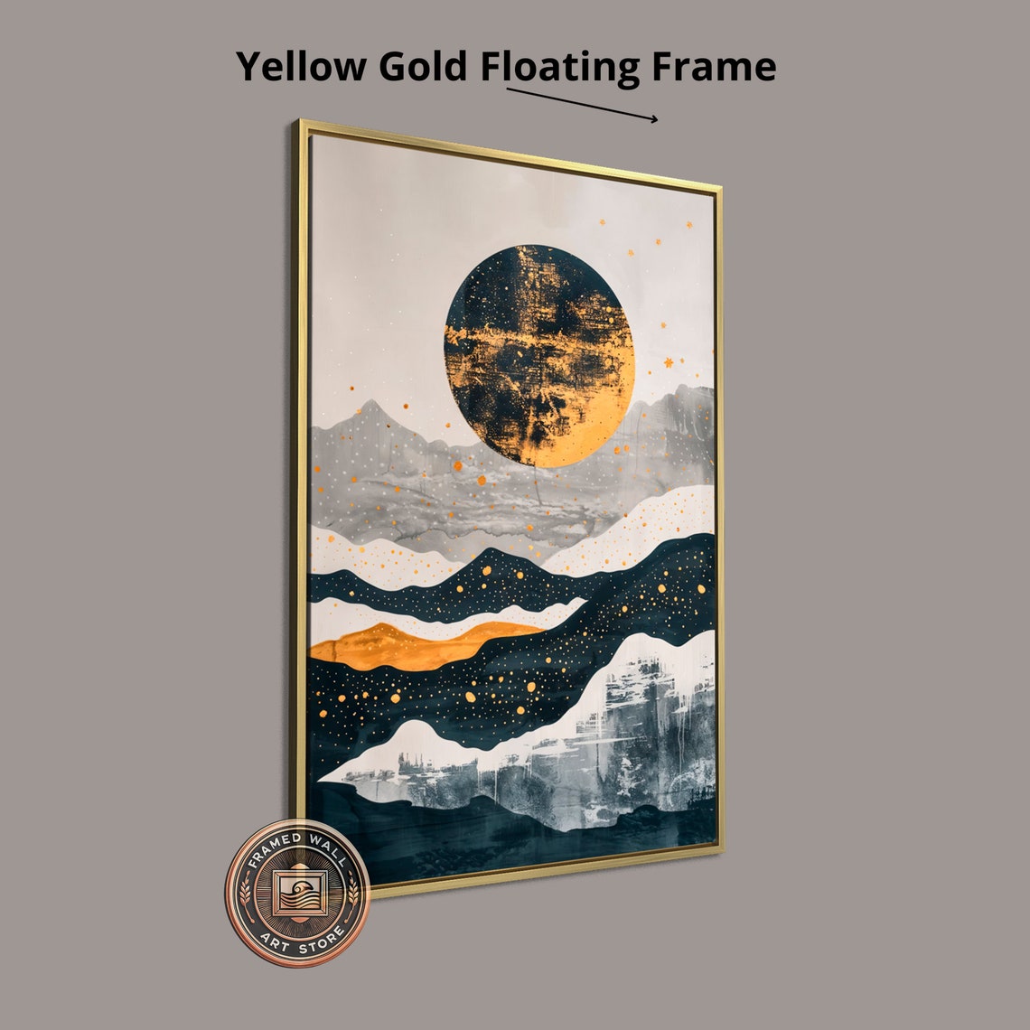 Golden Full Moon Over Layered Midnight Mountains Abstract Poster - Image 4