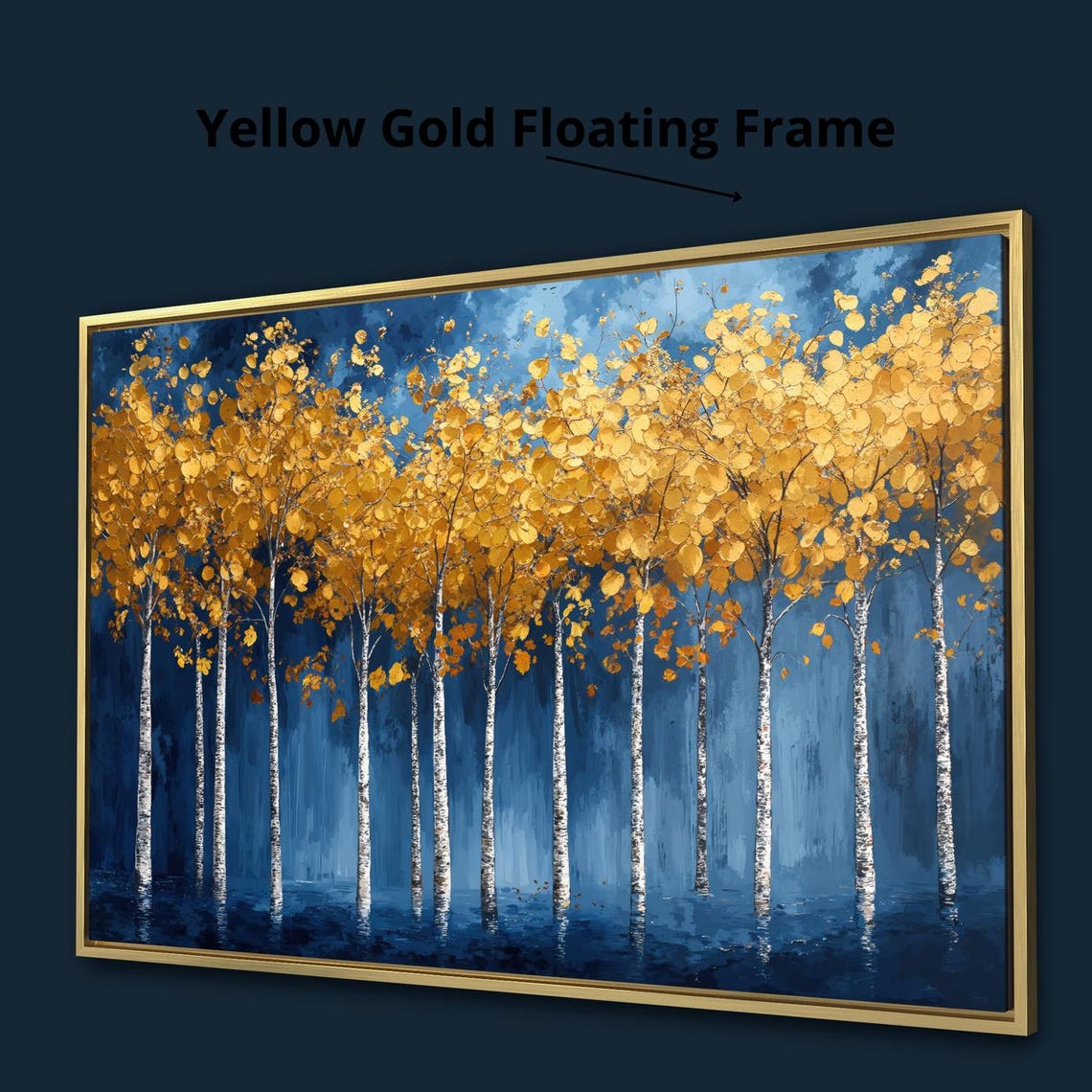 Golden Birch Trees Row Against Deep Blue Night Forest Poster - Image 3