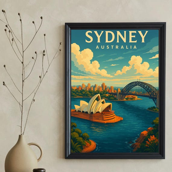 Vintage Sydney Australia Travel Poster Cityscape Print