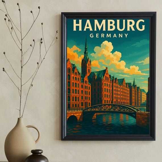Vintage Hamburg Travel Poster Wall Art Print Of Germany Cityscape
