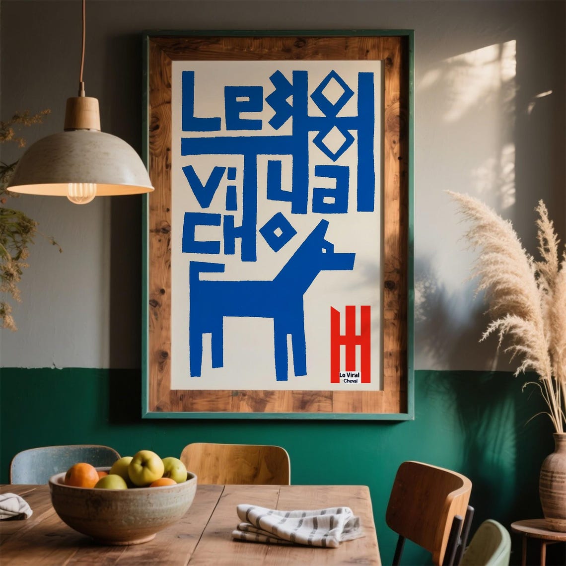 Le Viral Cheval Blue Horse Typography Modern French Art Poster