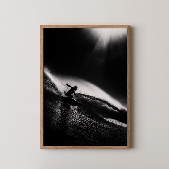 Black And White Surf Poster Wave Photography