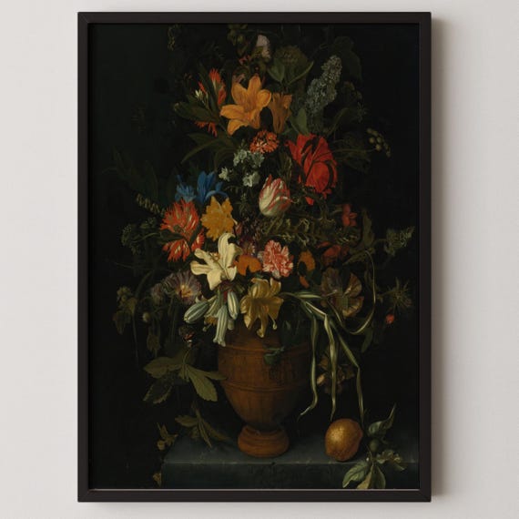 Rustic Floral Painting Moody French Country Cottage Wall Art Print A024x36