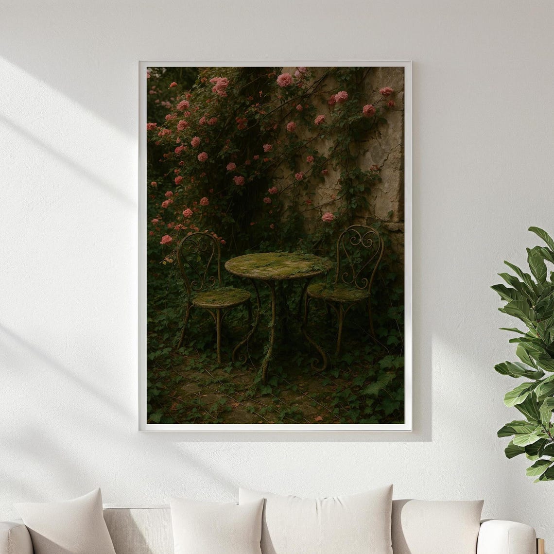Overgrown French Garden Iron Table Climbing Roses Rustic Poster