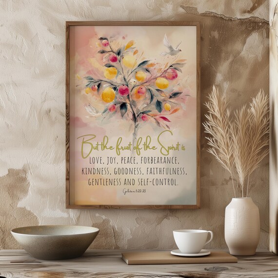 Fruit Of The Spirit Watercolor Tree Galatians 5 22 23 Wall Art