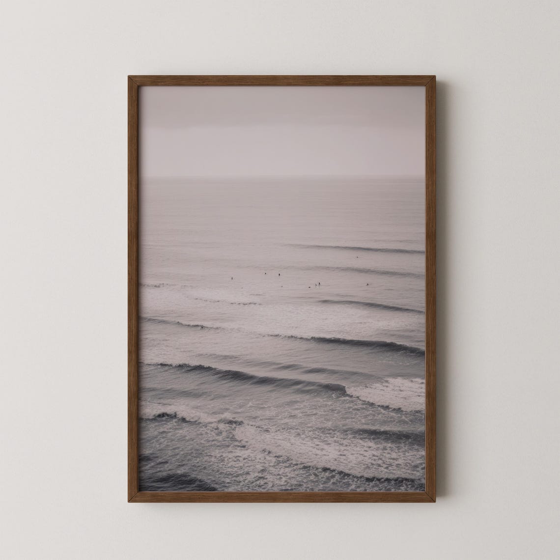 Misty Monochrome Ocean Waves Minimalist Surf Photography Poster