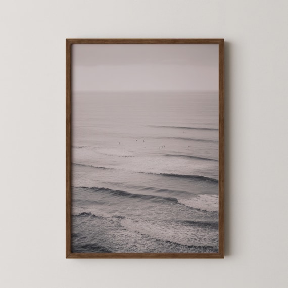 Misty Surf Poster Minimalist Black And White Ocean Print