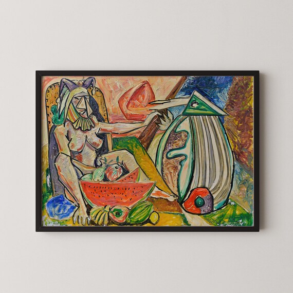 Cubist Watermelon Harvest Scene Poster Expressionist Fruit Artwork