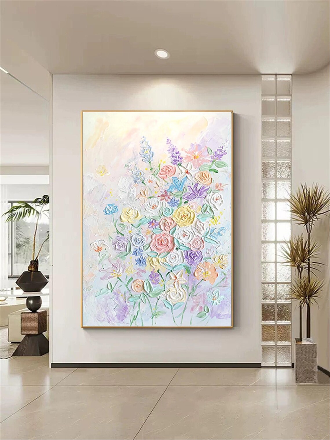 Pastel Bouquet Roses Wildflowers 3D Textured Floral Painting Poster - Image 5