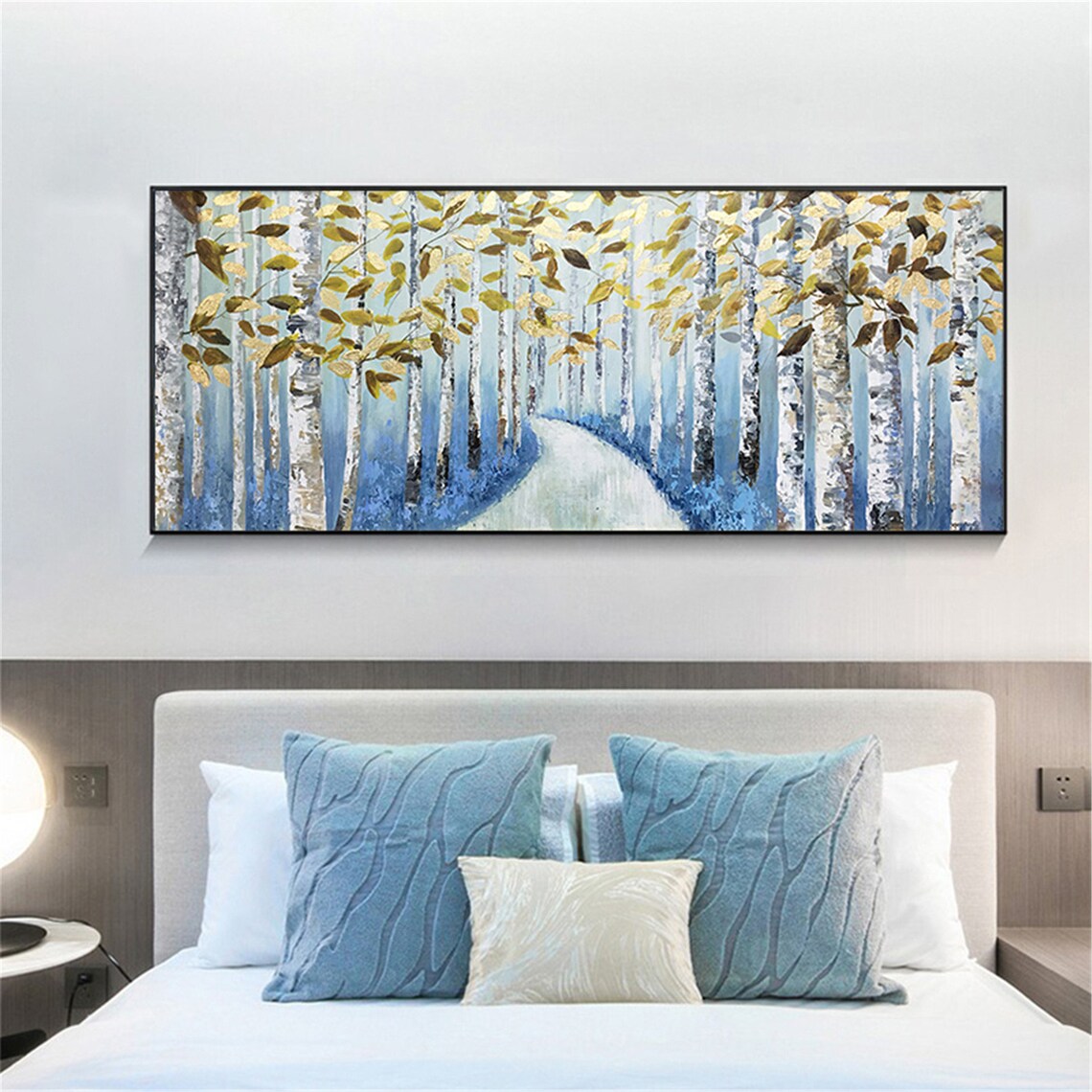 Gold Leaf Tree Abstract Art Print, Blue Acrylic - Image 2